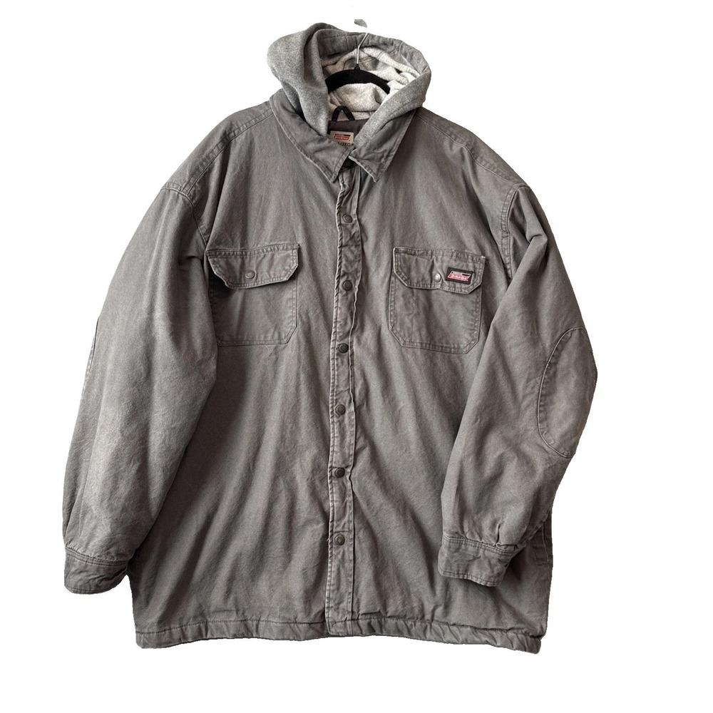 Genuine Dickies Hooded Canvas Jacket 3XL Gray Quilted Shirt Jacket Workwear Cozy
